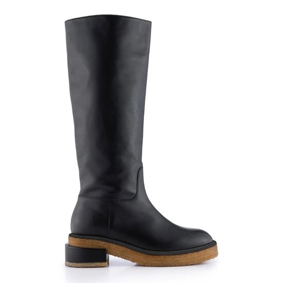 $900 FRAME LE CANON TALL BOOT BLACK LEATHER PLATFORM CORK 38.5 (ME36) - Picture 1 of 8
